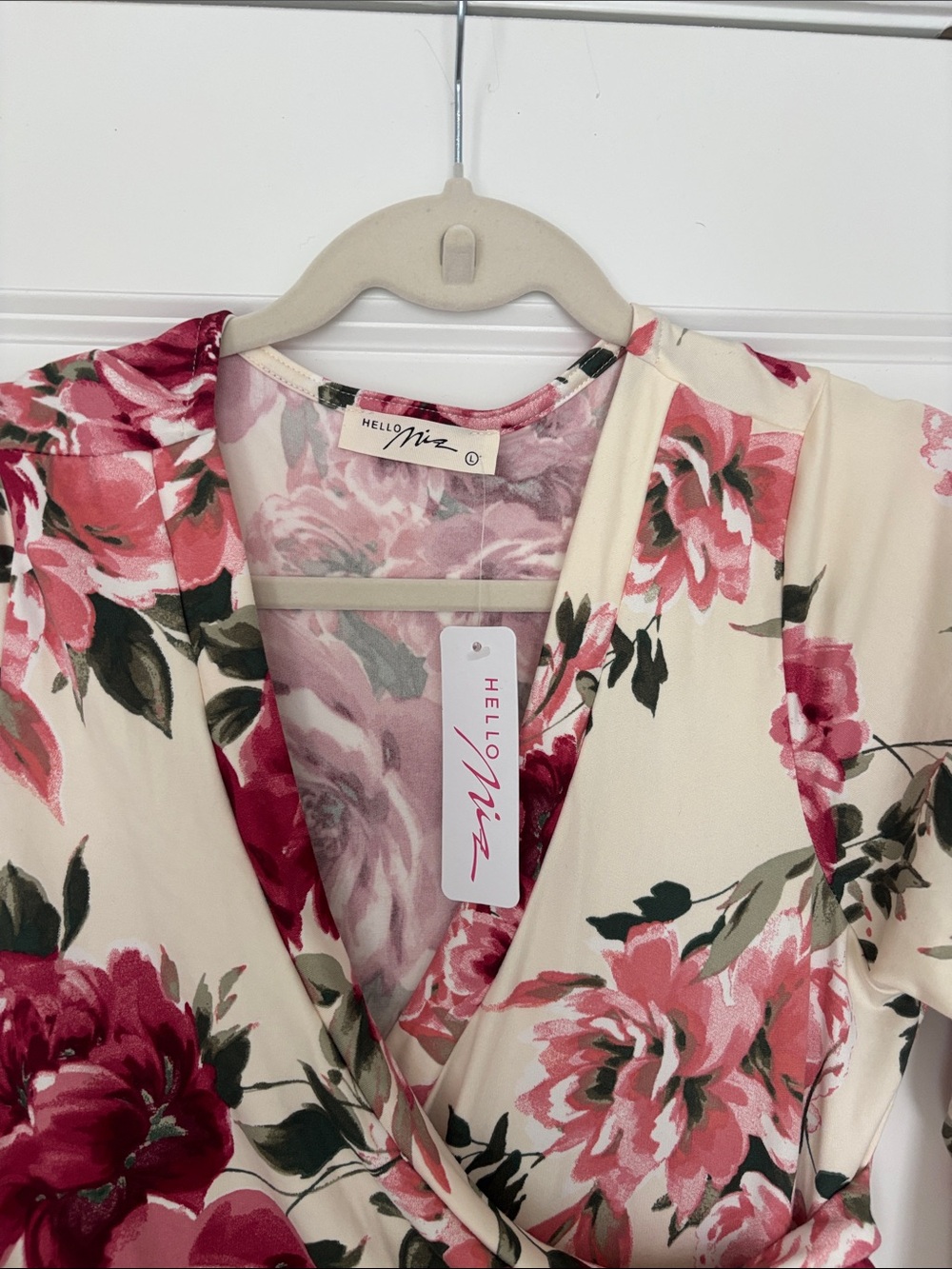 Pinkblush Cream Maxi Wrap Dress with Pink Floral Print - Picture 2 of 3